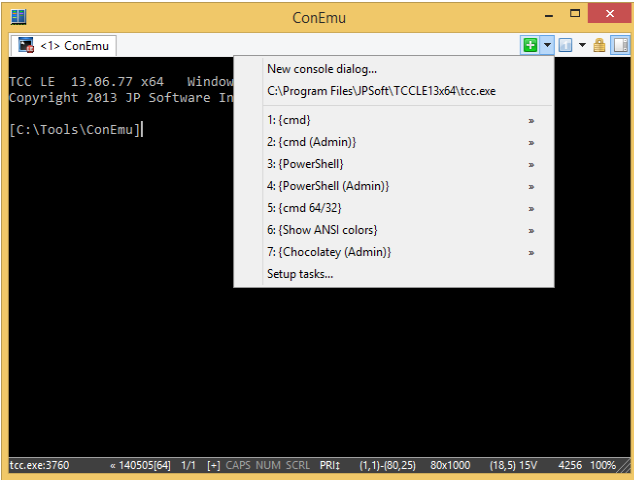 ConEmu with visible command line processor menu