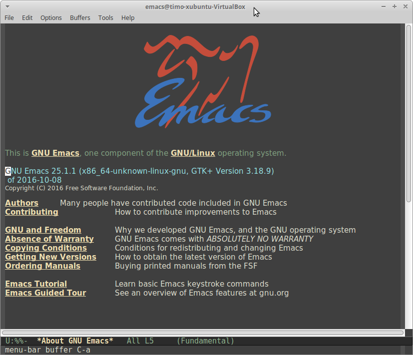GNU Emacs 25.1 running on XUbuntu