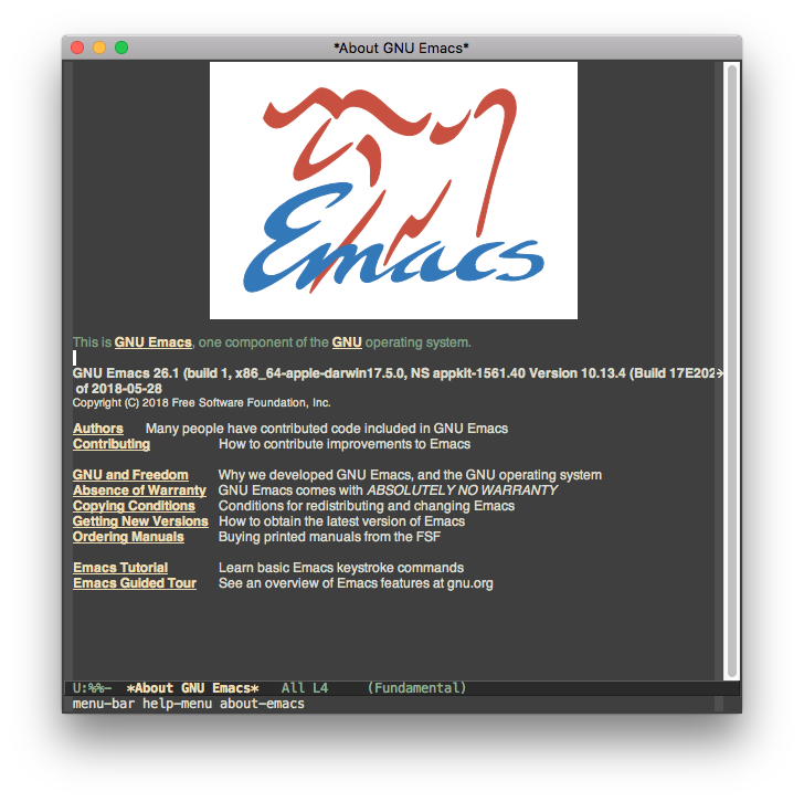 Screenshot of Emacs 26.1 running on OS X